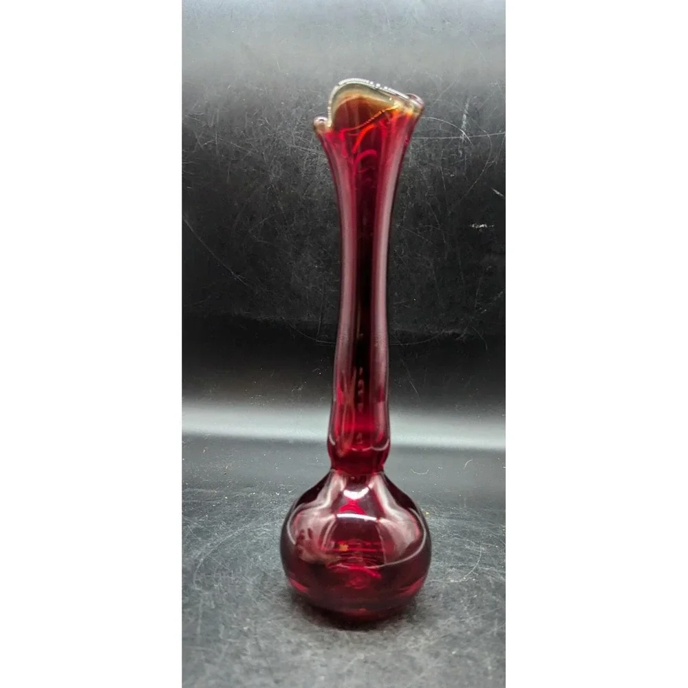Vintage Viking Glass Ruby Red Test Tube Bulbus Amberina Swung Vase 10.25
